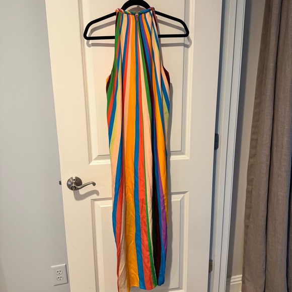 Marie Oliver Elena Striped Silk Halter Multi Colored Midi Dress | S - Picture 6 of 7